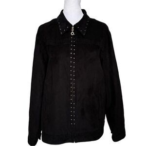 Cathy Daniels Vintage Black Long Sleeve Collared Studded Shirt Jacket. Large.